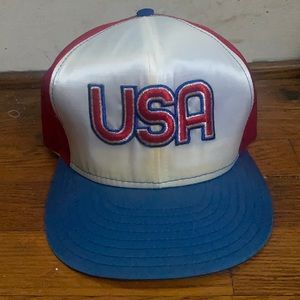 Vintage 80s USA Olympics 100% rayon AJD SnapBack